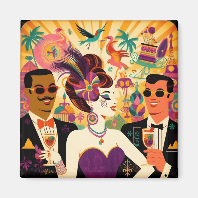 Mid Century Mardi Gras Cocktail Party Magnet (Front)
