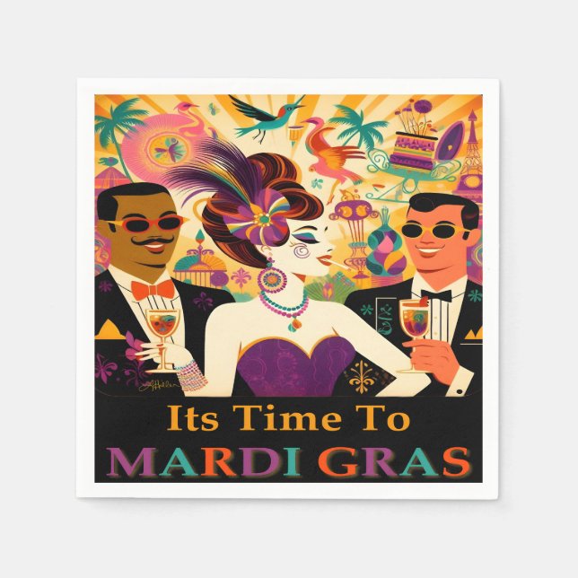 Mid Century Mardi Gras Cocktail Party Napkin (Front)
