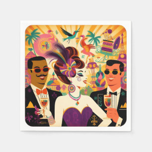 Mid Century Mardi Gras Cocktail Party Napkin