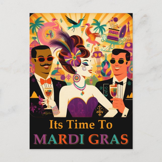 Mid Century Mardi Gras Cocktail Party Postcard (Front)