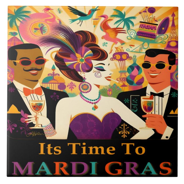 Mid Century Mardi Gras Cocktail Party Tile (Front)