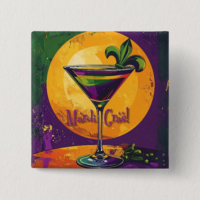 Mid Century Mardi Gras Sunset Fleur De Lis Martini 15 Cm Square Badge (Front)