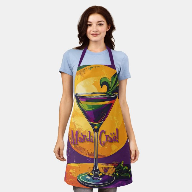 Mid Century Mardi Gras Sunset Fleur De Lis Martini Apron (Worn)