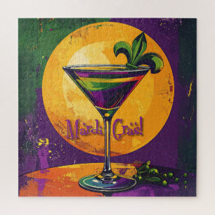 Mid Century Mardi Gras Sunset Fleur De Lis Martini Jigsaw Puzzle