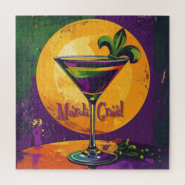 Mid Century Mardi Gras Sunset Fleur De Lis Martini Jigsaw Puzzle (Vertical)