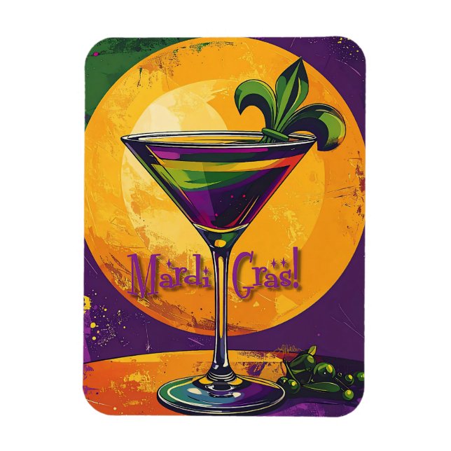 Mid Century Mardi Gras Sunset Fleur De Lis Martini Magnet (Vertical)
