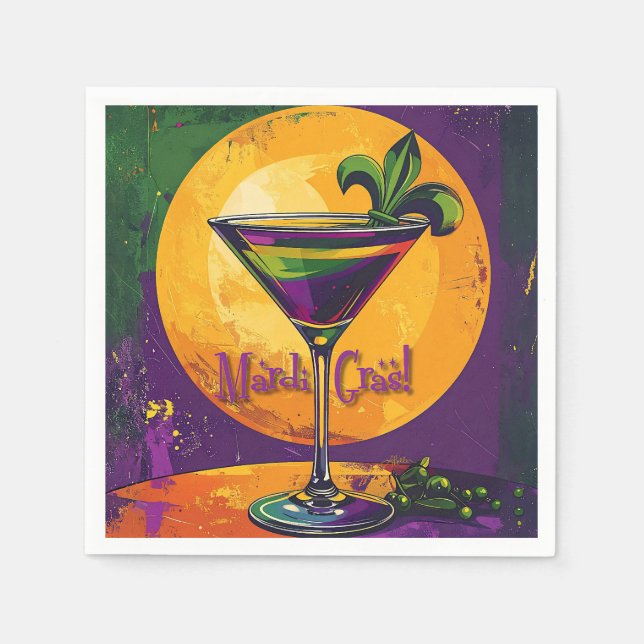 Mid Century Mardi Gras Sunset Fleur De Lis Martini Napkin (Front)