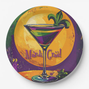 Mid Century Mardi Gras Sunset Fleur De Lis Martini Paper Plate