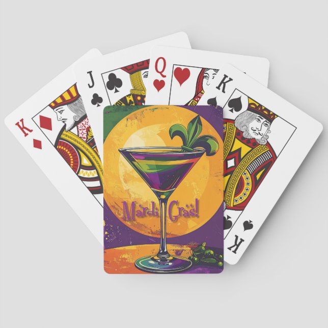 Mid Century Mardi Gras Sunset Fleur De Lis Martini Playing Cards (Back)