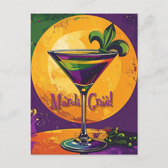 Mid Century Mardi Gras Sunset Fleur De Lis Martini Postcard (Front)
