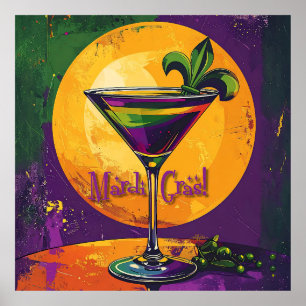 Mid Century Mardi Gras Sunset Fleur De Lis Martini Poster