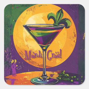 Mid Century Mardi Gras Sunset Fleur De Lis Martini Square Sticker