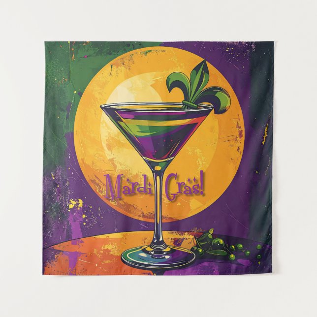 Mid Century Mardi Gras Sunset Fleur De Lis Martini Tapestry (Front)