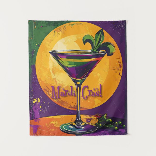 Mid Century Mardi Gras Sunset Fleur De Lis Martini Tapestry (Front)