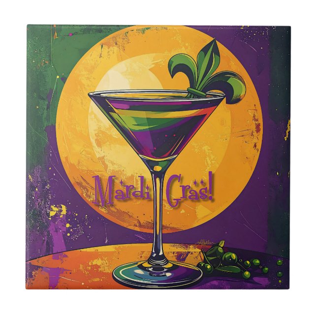 Mid Century Mardi Gras Sunset Fleur De Lis Martini Tile (Front)