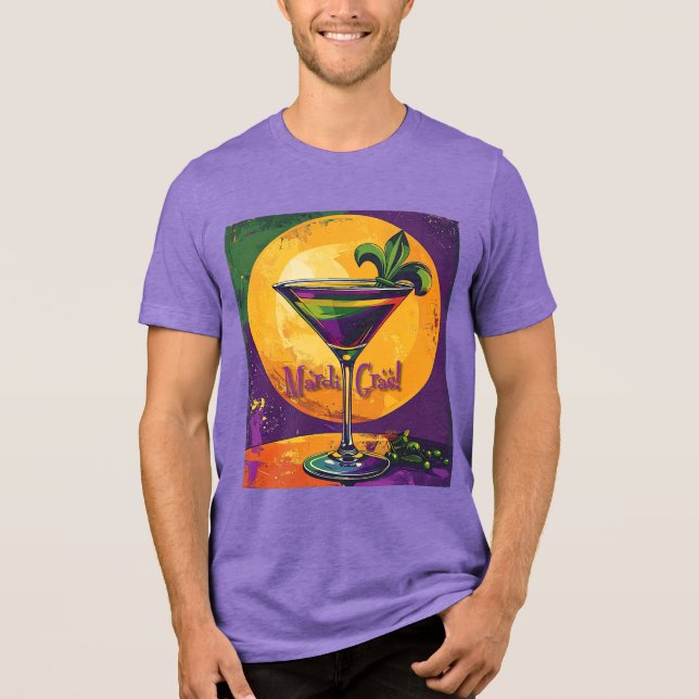 Mid Century Mardi Gras Sunset Fleur De Lis Martini Tri-Blend Shirt (Front)