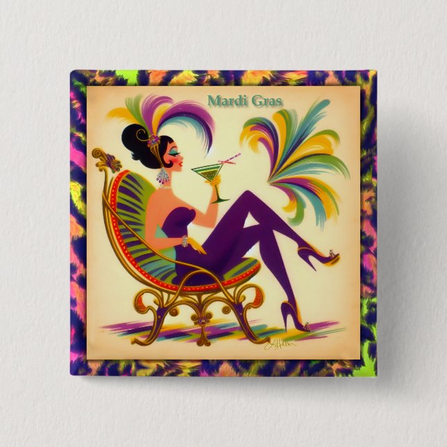 Mid Century Mardi Gras Woman With A Martini 15 Cm Square Badge (Front)