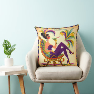 Mid Century Mardi Gras Woman With A Martini Cushion
