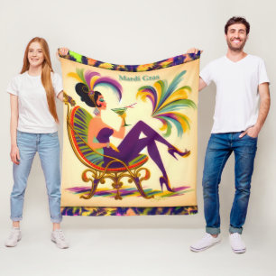 Mid Century Mardi Gras Woman With A Martini Fleece Blanket