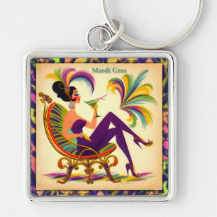 Mid Century Mardi Gras Woman With A Martini Key Ring