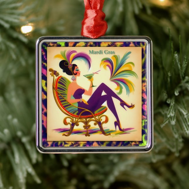 Mid Century Mardi Gras Woman With A Martini Metal Tree Decoration (Tree)