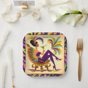 Mid Century Mardi Gras Woman With A Martini Paper Plate