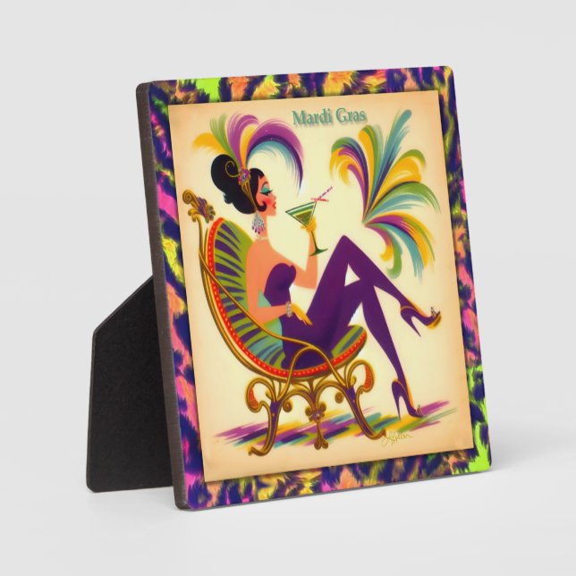 Mid Century Mardi Gras Woman With A Martini Plaque (Front)