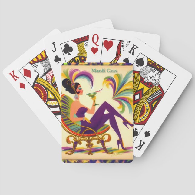 Mid Century Mardi Gras Woman With A Martini Playing Cards (Back)