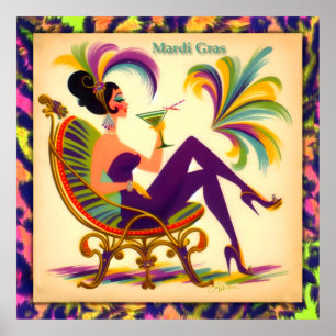 Mid Century Mardi Gras Woman With A Martini Poster