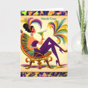 Mid Century Mardi Gras Woman With A Martini Thank You Card