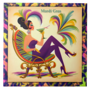 Mid Century Mardi Gras Woman With A Martini Tile