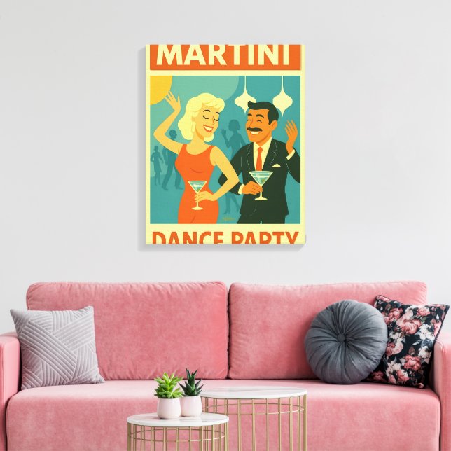 Mid Century Martini Dance Party Canvas Print (Insitu(LivingRoom))