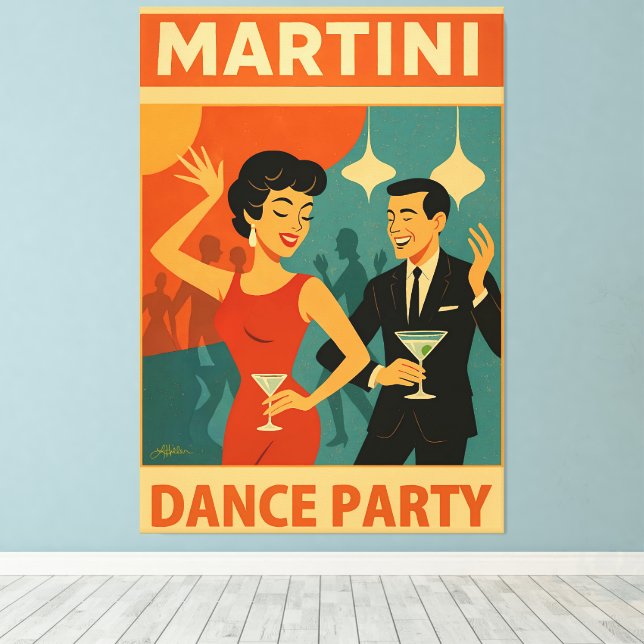Mid Century Martini Dance Party Canvas Print (Insitu(Wood Floor))