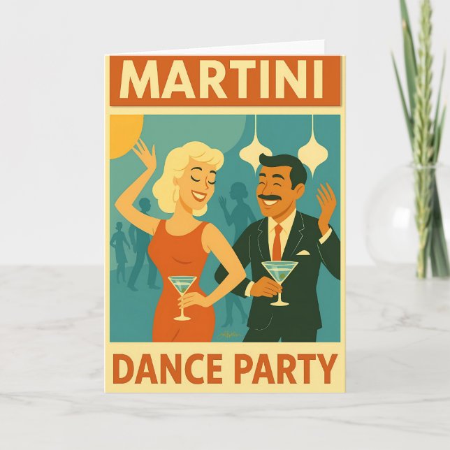 Mid Century Martini Dance Party Card (Front)