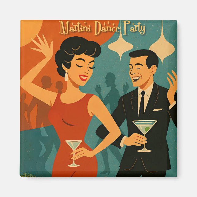 Mid Century Martini Dance Party Magnet (Front)