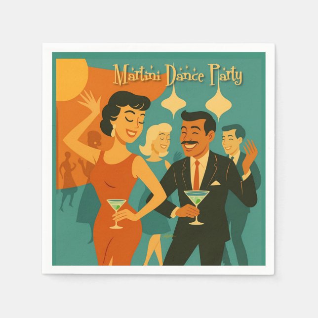 Mid Century Martini Dance Party Napkin (Front)