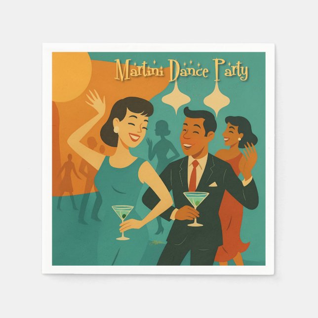 Mid Century Martini Dance Party Napkin (Front)