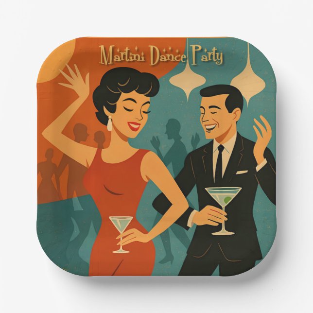 Mid Century Martini Dance Party Paper Plate (Front)