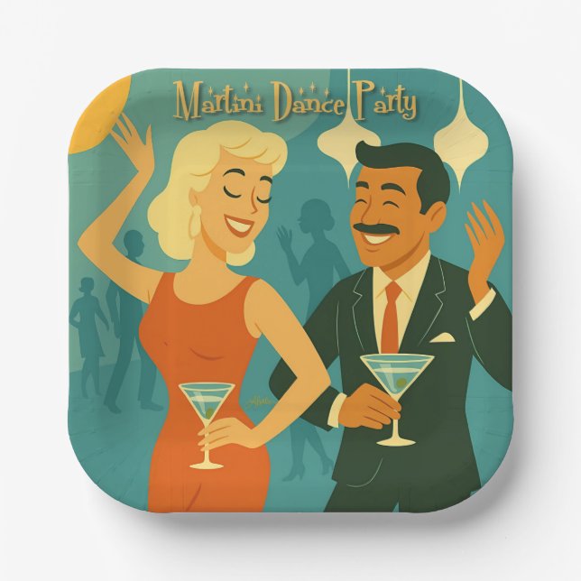 Mid Century Martini Dance Party Paper Plate (Front)