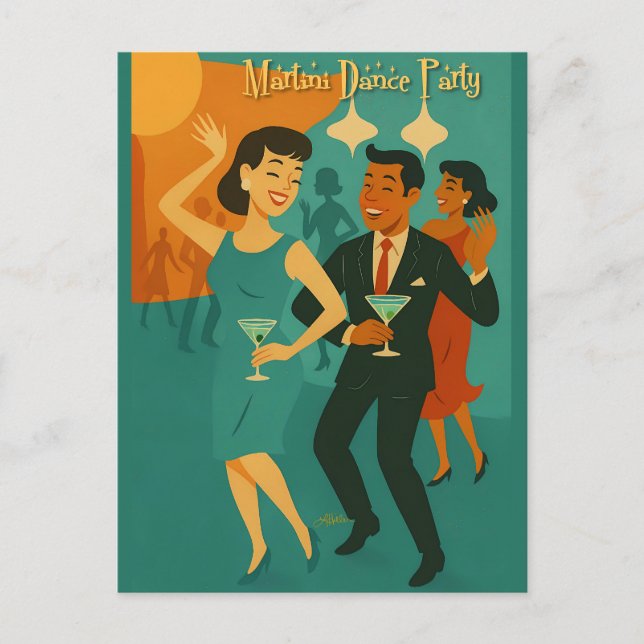 Mid Century Martini Dance Party Postcard (Front)