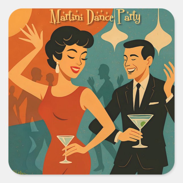 Mid Century Martini Dance Party Square Sticker (Front)