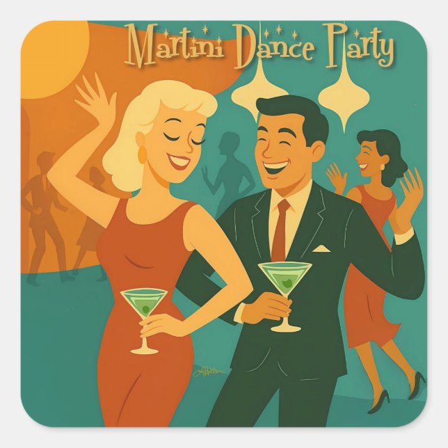 Mid Century Martini Dance Party Square Sticker (Front)