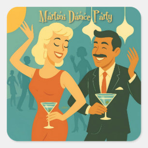 Mid Century Martini Dance Party Square Sticker