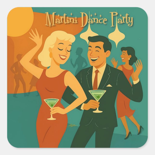 Mid Century Martini Dance Party Square Sticker (Front)