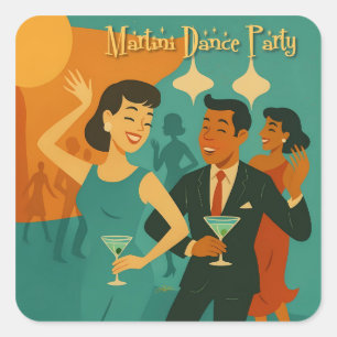 Mid Century Martini Dance Party Square Sticker