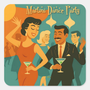 Mid Century Martini Dance Party Square Sticker