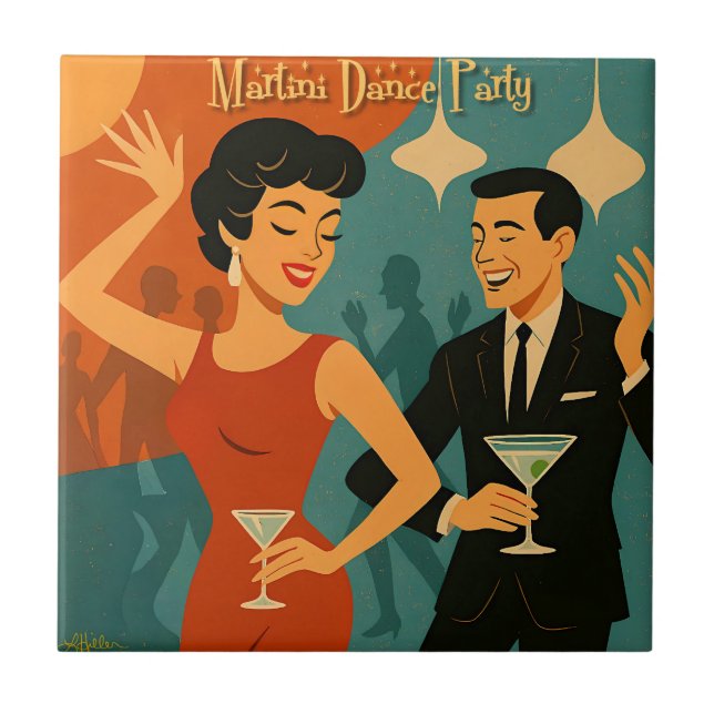 Mid Century Martini Dance Party Tile (Front)