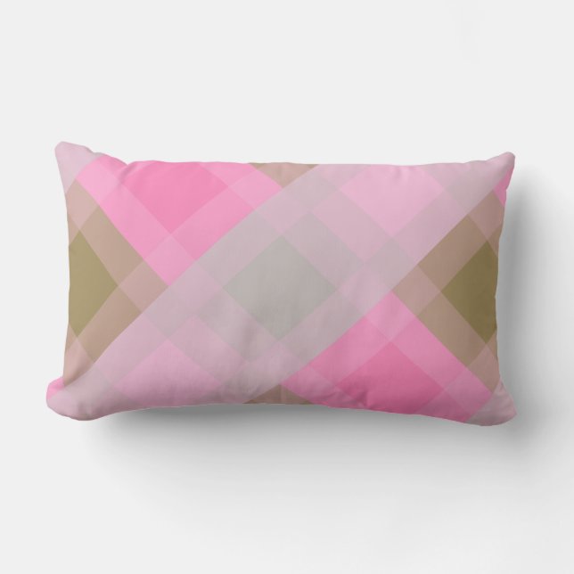 Mid-Century mega plaid - grey / grey, pink, tan Lumbar Cushion (Front)