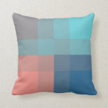 Mid-Century mega plaid - grey, peach & blue Cushion<br><div class="desc">Large blocks of colour form a classic, Mid-Century Modern plaid design in silver grey / grey, peach pink, cobalt blue and soft turquoise</div>