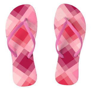 Mid-Century mega plaid - pink and wine Flip Flops